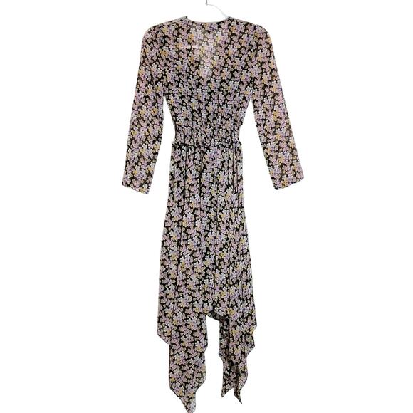 Tommy Hilfiger Sheer Bon Sorbonne Floral Hanky Hem Dress Midi Maxi Pink Black XS - Picture 9 of 16